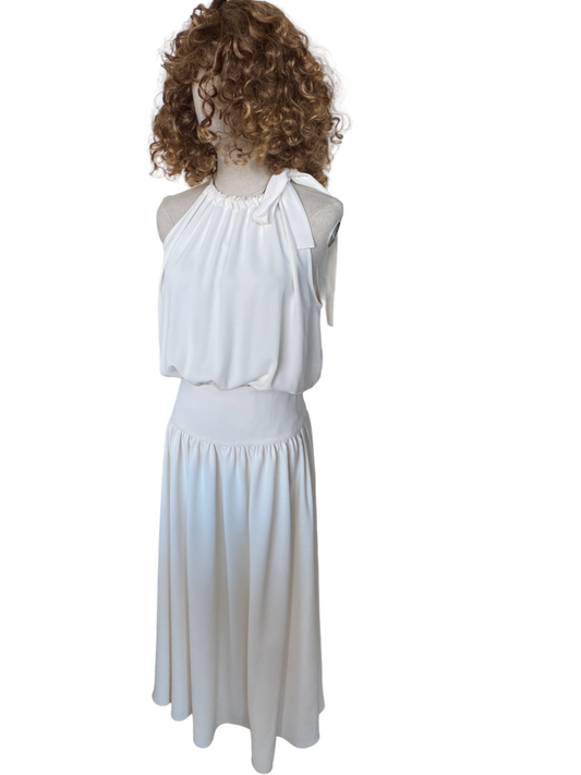 Zimmermann Tie Neck Picnic Dress | Thick Elastic Waistband, Pearl White $890 RP