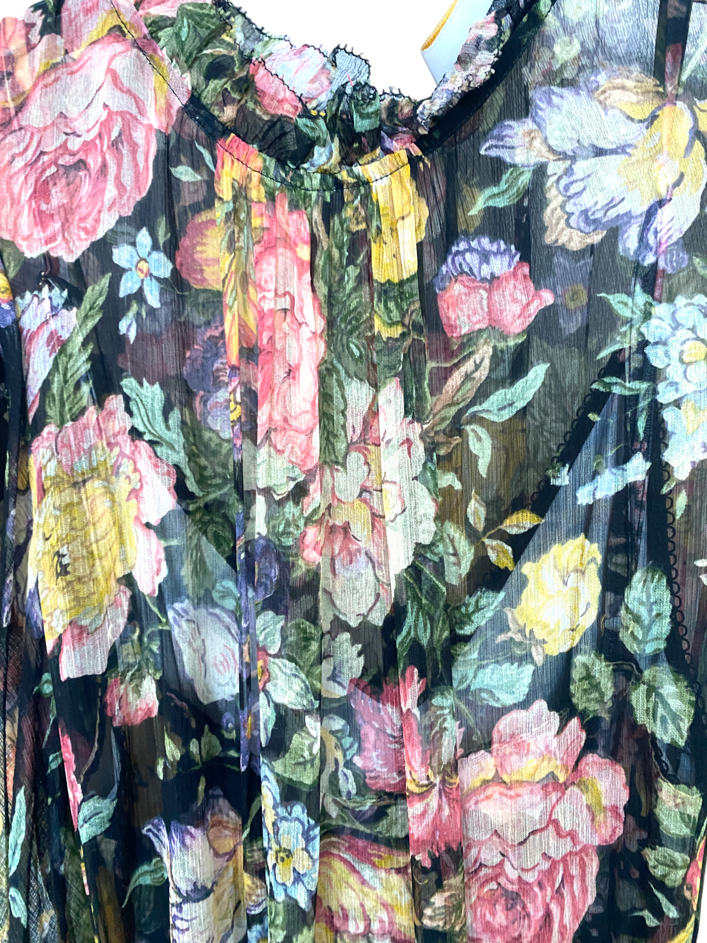 Zimmermann Floral Silk Midi Dress | Matching Slip, Sz 1, Tiered, Draped, Belted