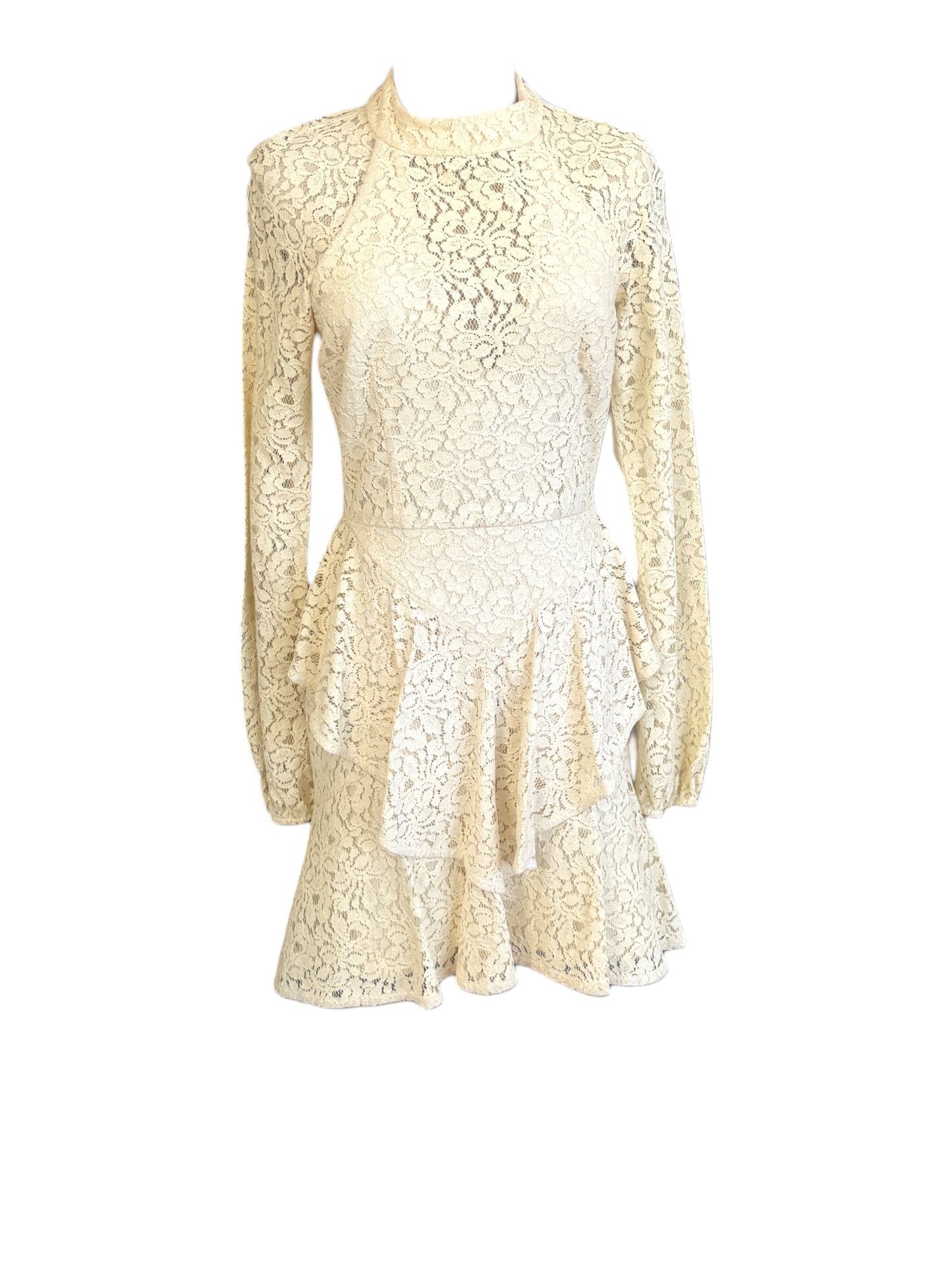 Rebecca Valance Sistine Frill Mini Dress | White, Lace, Peplum, Bridal, Size 8