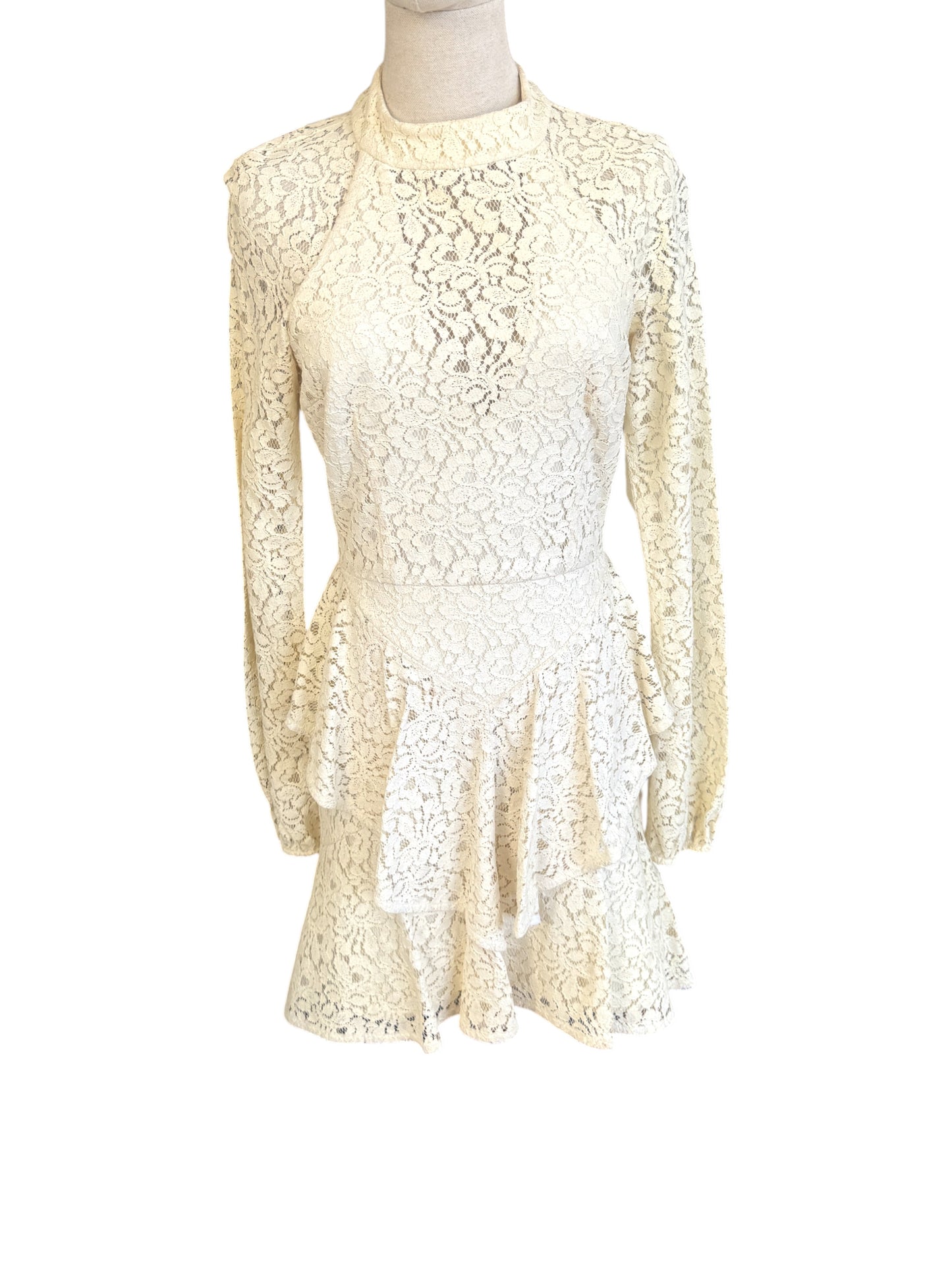 Rebecca Valance Sistine Frill Mini Dress | White, Lace, Peplum, Bridal, Size 8