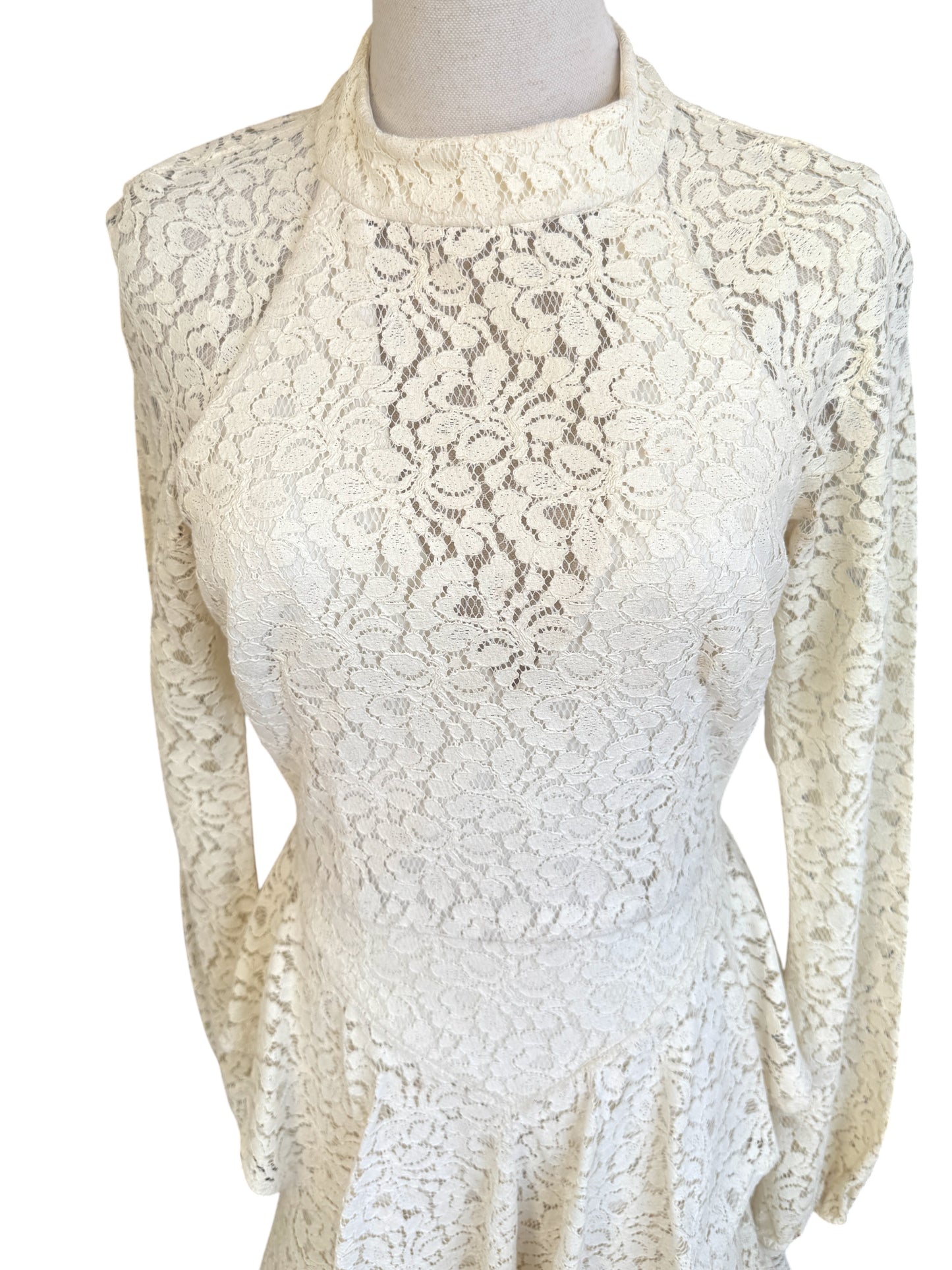 Rebecca Valance Sistine Frill Mini Dress | White, Lace, Peplum, Bridal, Size 8