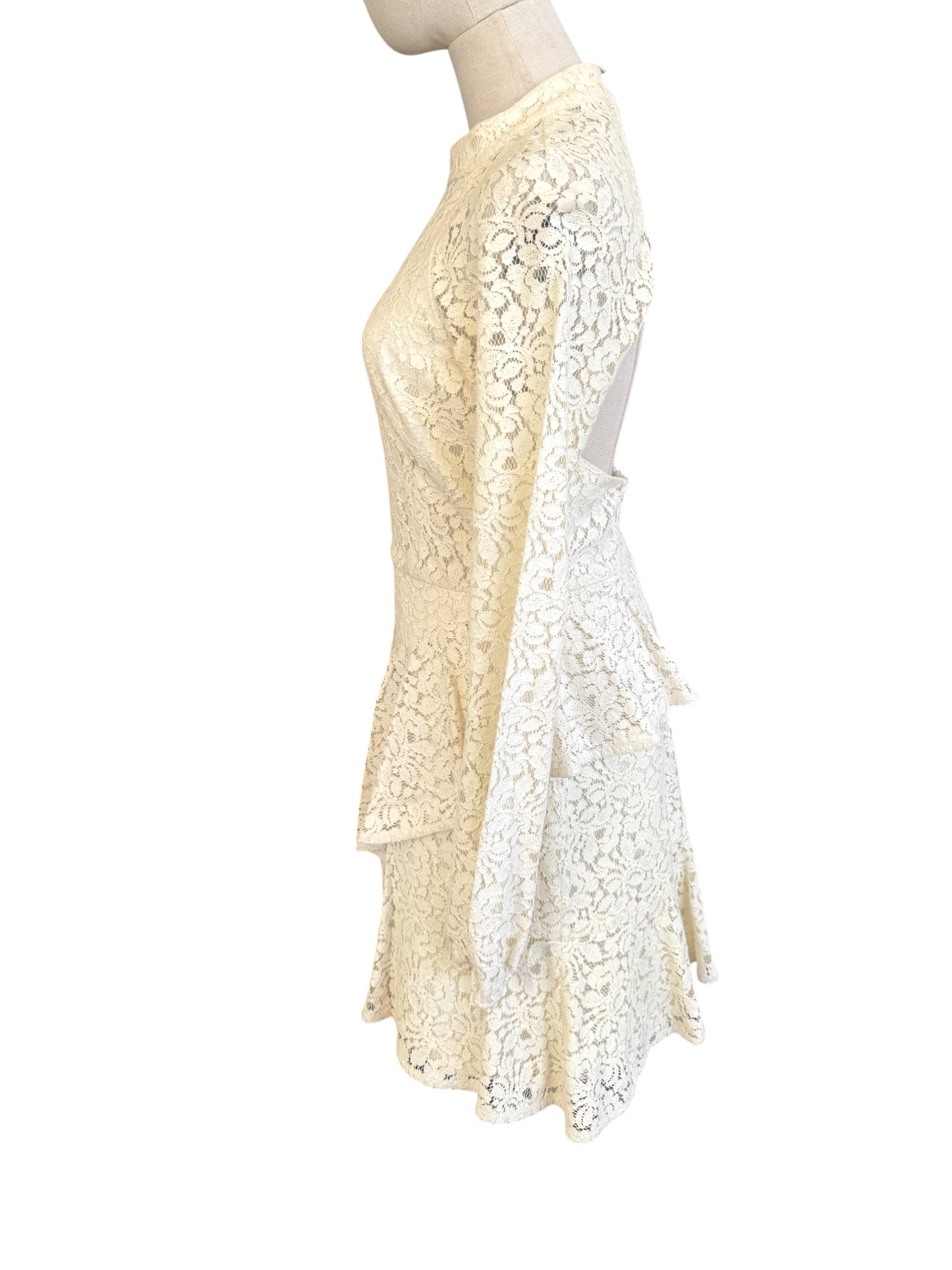 Rebecca Valance Sistine Frill Mini Dress | White, Lace, Peplum, Bridal, Size 8