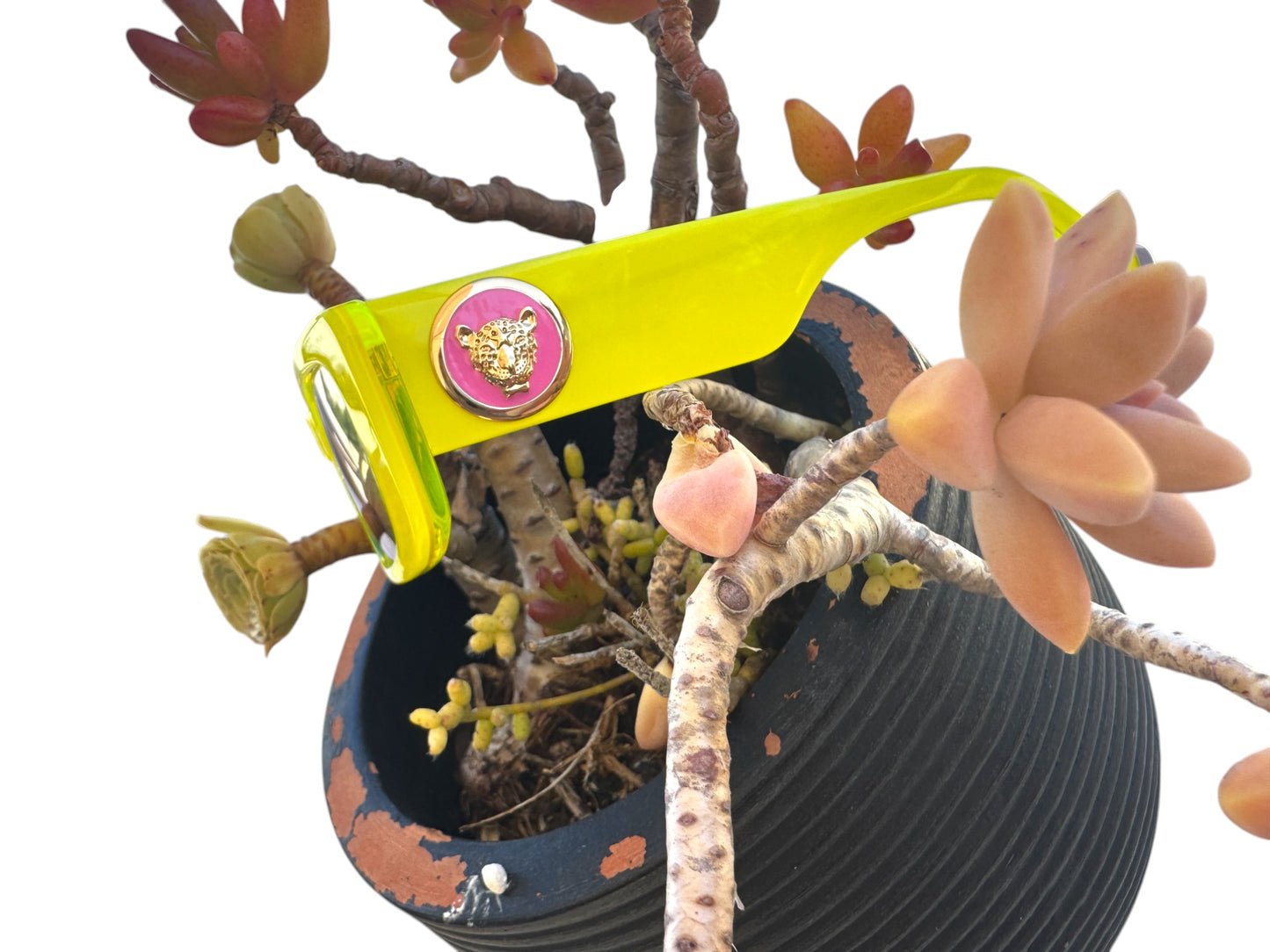 Camilla Ciao Ciao Sunglasses | Neon Yellow Acetate/Gold Jag, Rectangle, Mirrored