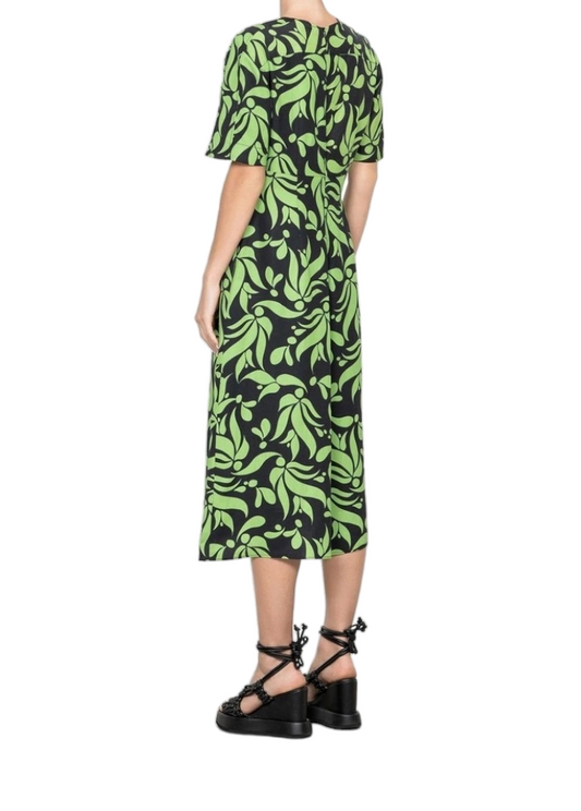 Veronika Maine Ivy Deco Leaves Midi Dress | Green/Black, Keyhole Neck, Floral