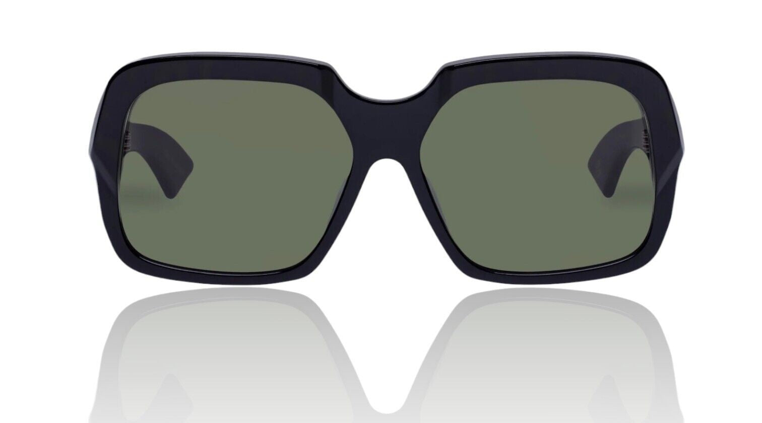 Naked Pear Karen Walker Asscher oversized square sunglasses in black bio-acetate with green lenses.