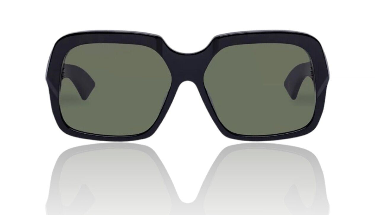 Naked Pear Karen Walker Asscher oversized square sunglasses in black bio-acetate with green lenses and retro silhouette.