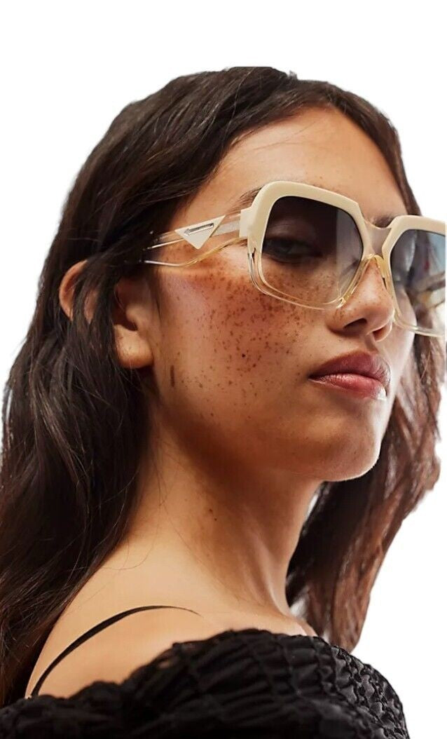 Naked Pear Karen Walker Asscher oversized square sunglasses in ivory bio-acetate with green-gradient lenses