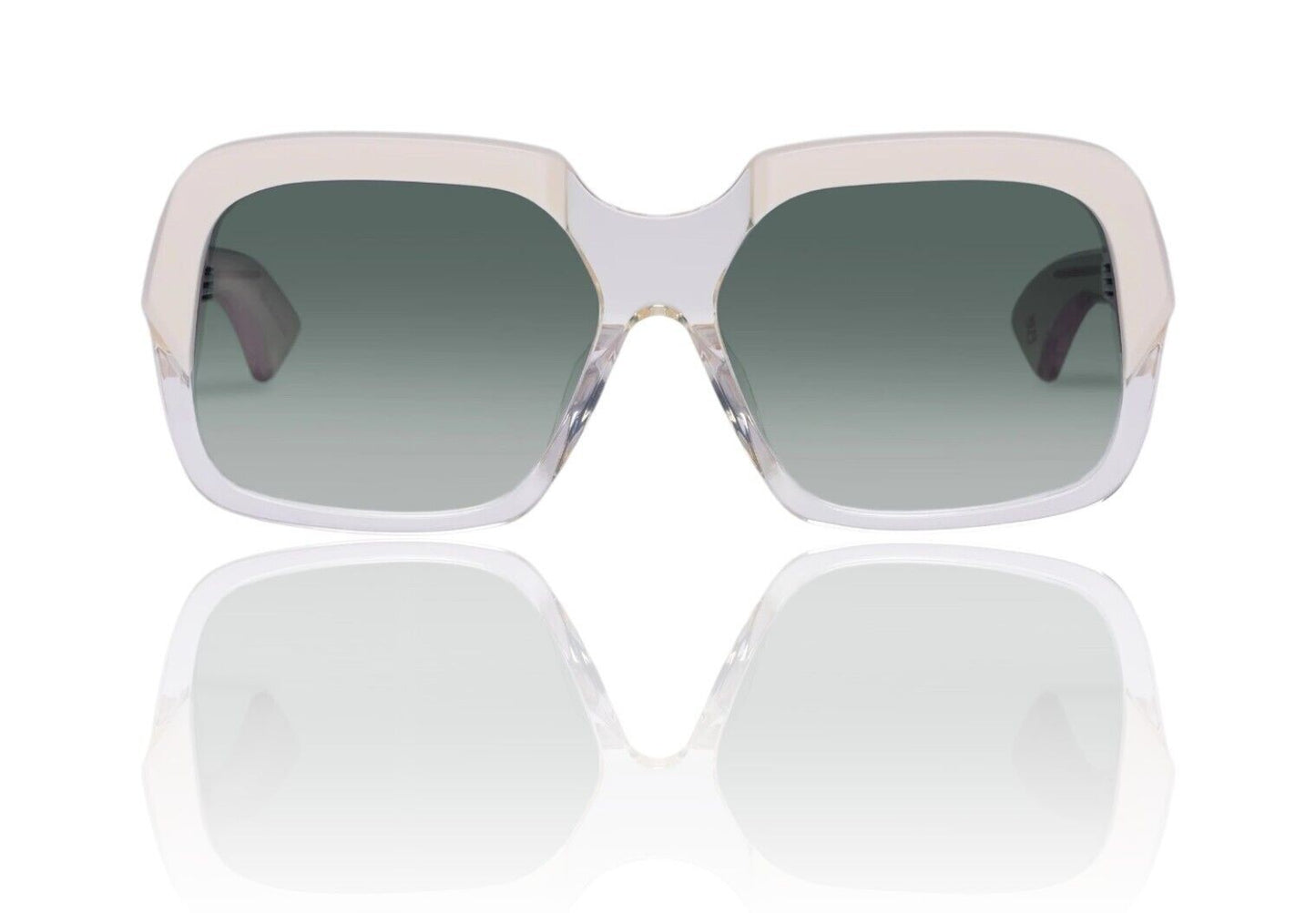 Naked Pear Karen Walker Asscher oversized square sunglasses in ivory sand bio-acetate with green-gradient lenses.