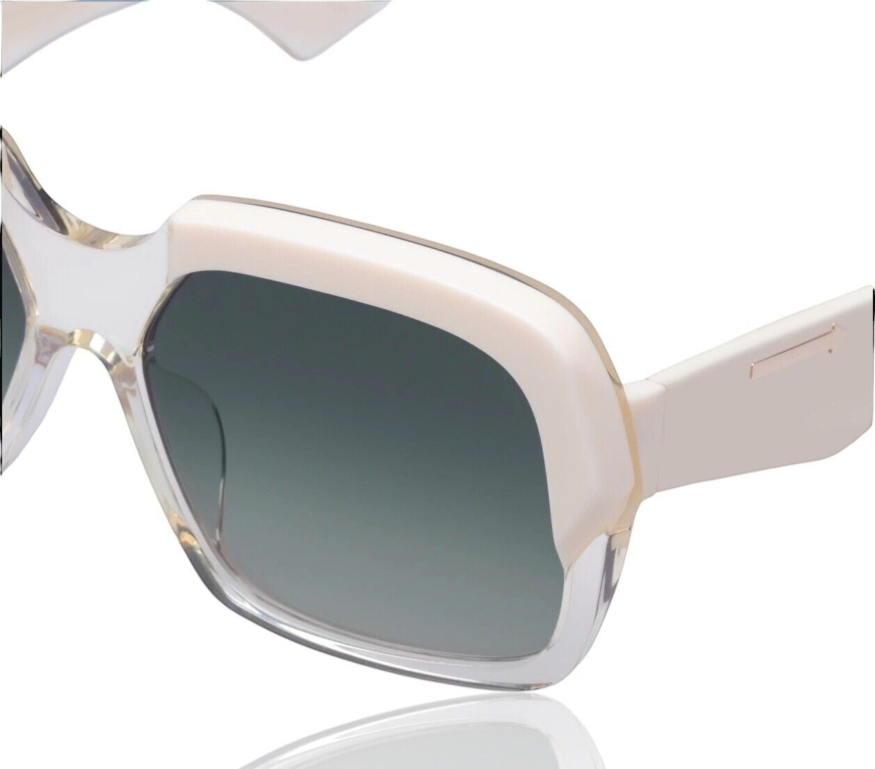Naked Pear Karen Walker Asscher oversized square sunglasses in ivory sand bio-acetate with green-gradient lenses.