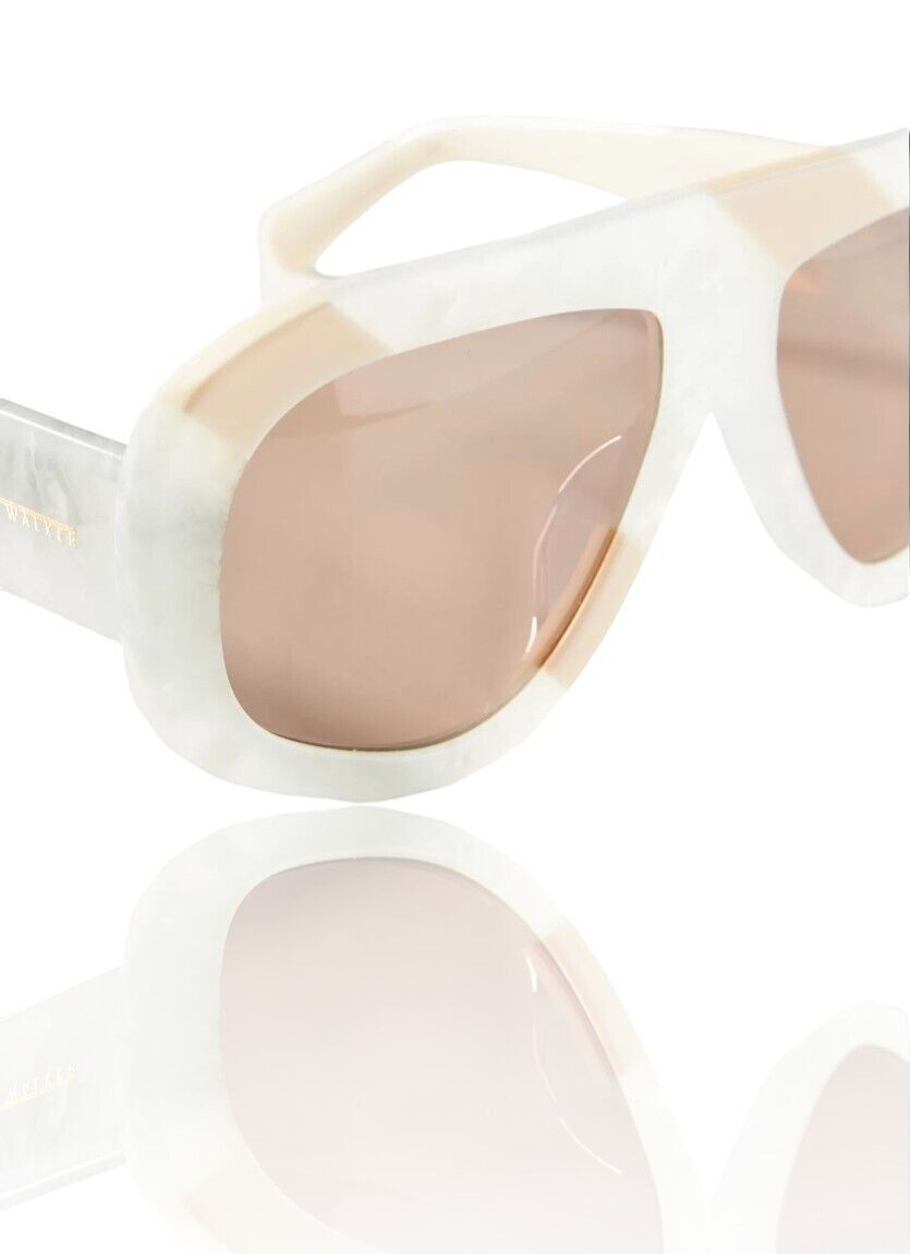 Naked Pear Karen Walker Centurion aviator sunglasses in marble stripe acetate with brown lenses and chunky frames.