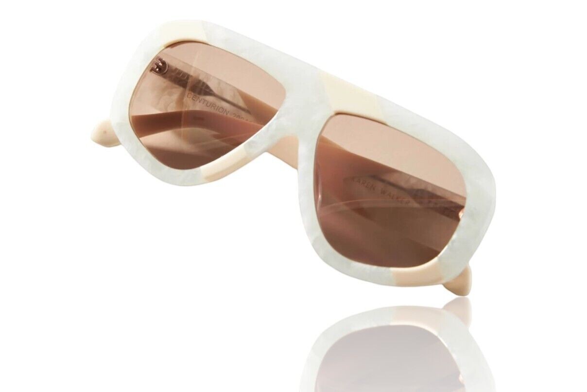 Naked Pear Karen Walker Centurion aviator sunglasses in marble stripe acetate with brown tinted lenses