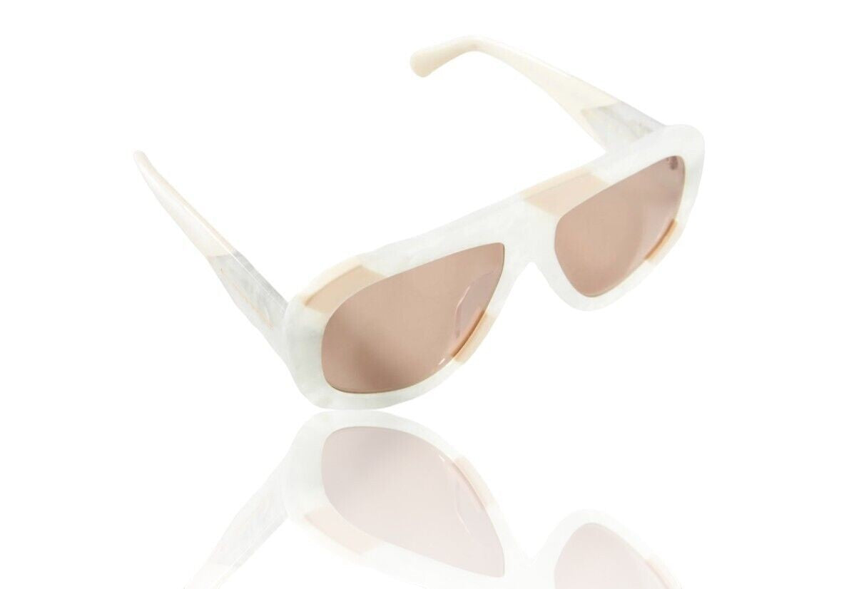 Naked Pear Karen Walker Centurion aviator sunglasses in marble stripe acetate with brown lenses and chunky arms.
