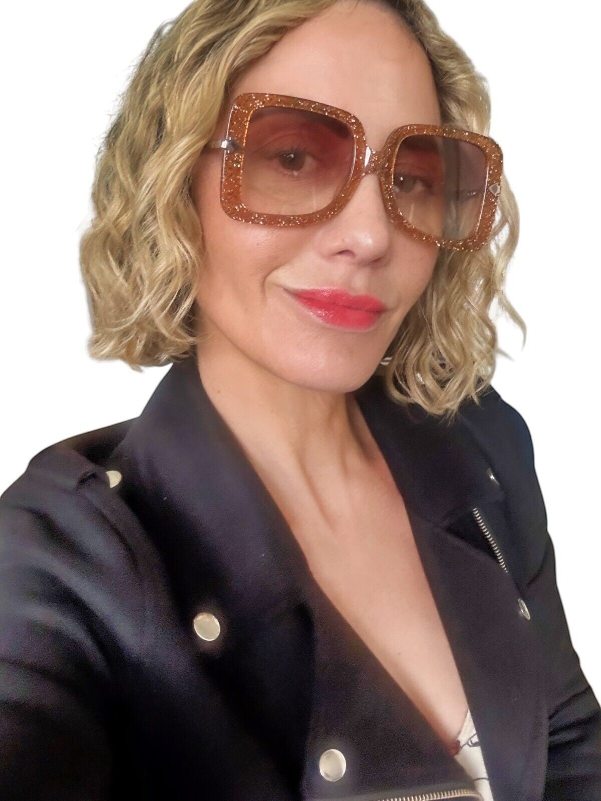 Naked Pear Karen Walker Eden oversize D-frame sunglasses in supernova glitter acetate with brown gradient lenses
