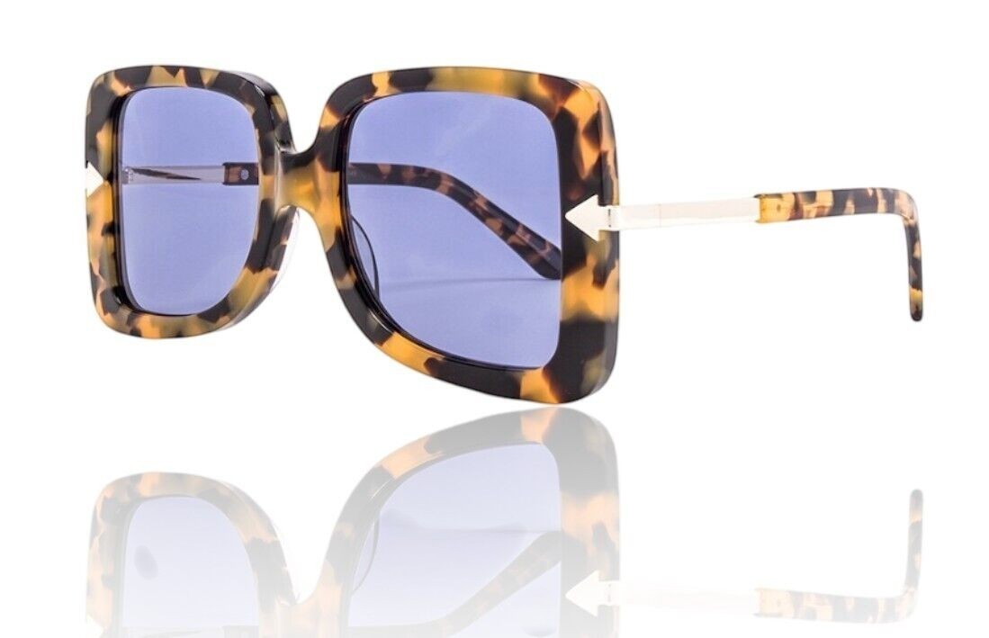 Naked Pear Karen Walker Eden oversized D-frame sunglasses in crazy tortoise shell acetate with blue tinted lenses
