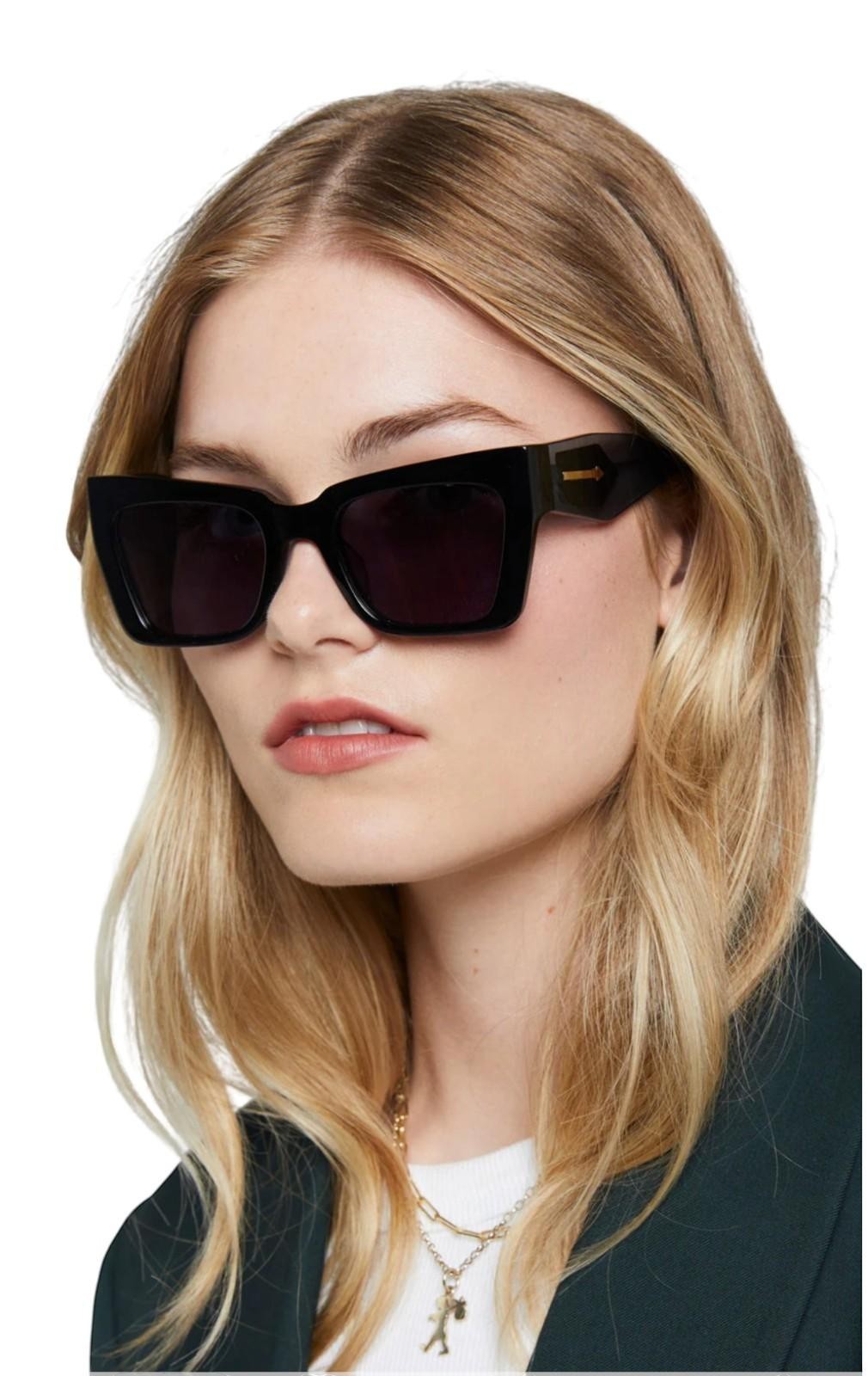 Naked Pear Karen Walker Immortalised square cat-eye sunglasses in black bio-acetate with gold arrow temple detail