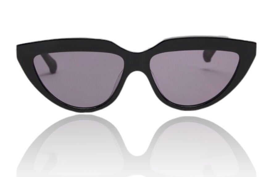 Naked Pear Karen Walker Lash Splash black cat-eye sunglasses with grey mono lenses and bio-acetate frames.