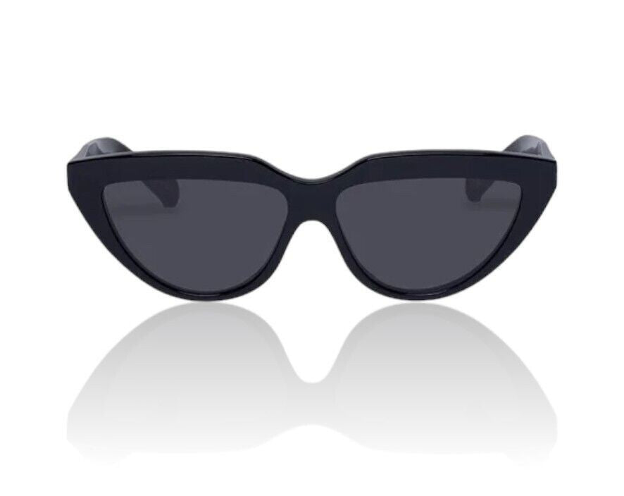 Naked Pear Karen Walker Lash Splash black cat-eye sunglasses with grey mono lenses and bio-acetate frames.