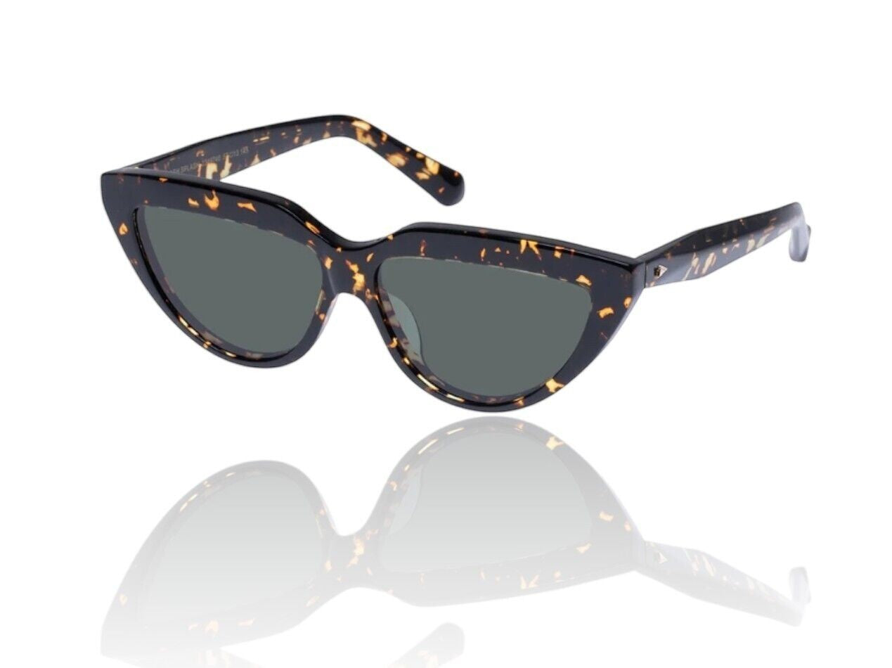 Naked Pear Karen Walker Lash Splash cat eye sunglasses in cracked tortoise shell bio-acetate with grass green lenses