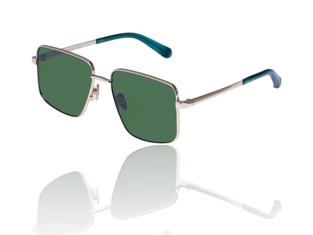 Naked Pear Karen Walker Nada oversized aviator sunglasses with gold metal frames and green mono lenses.