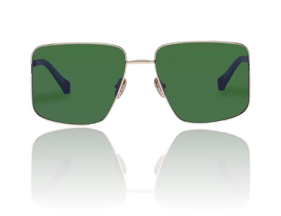 Naked Pear Karen Walker Nada oversized aviator sunglasses with gold metal frames and green mono lenses