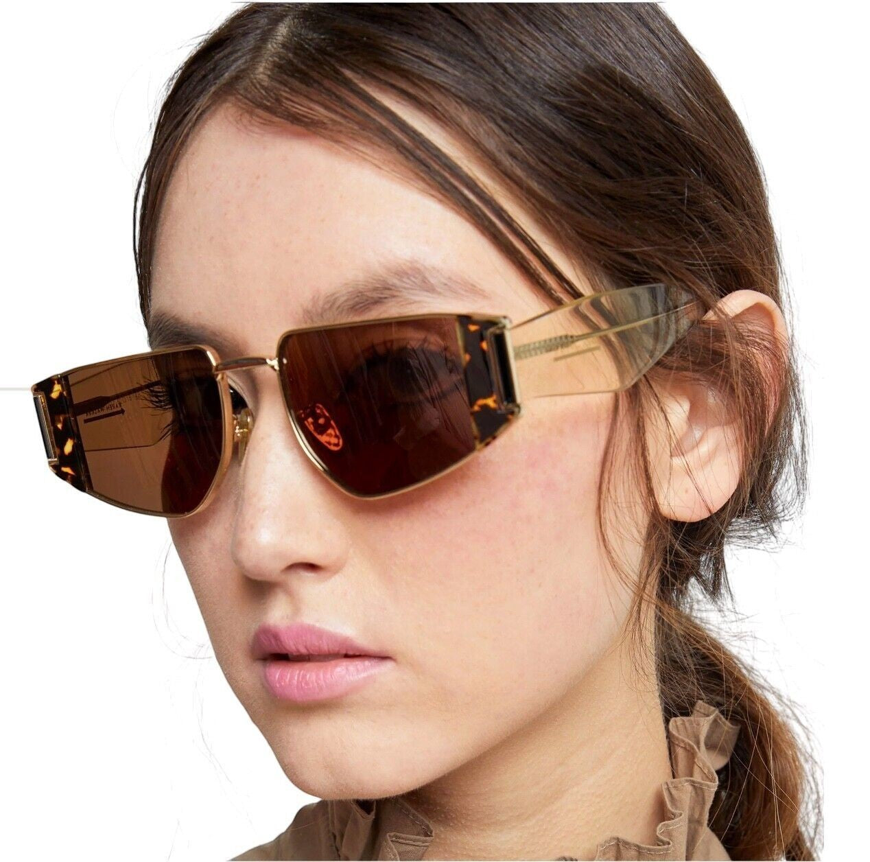 Naked Pear Karen Walker Nix sunglasses featuring a geometric metal and acetate frame with brown mono lenses