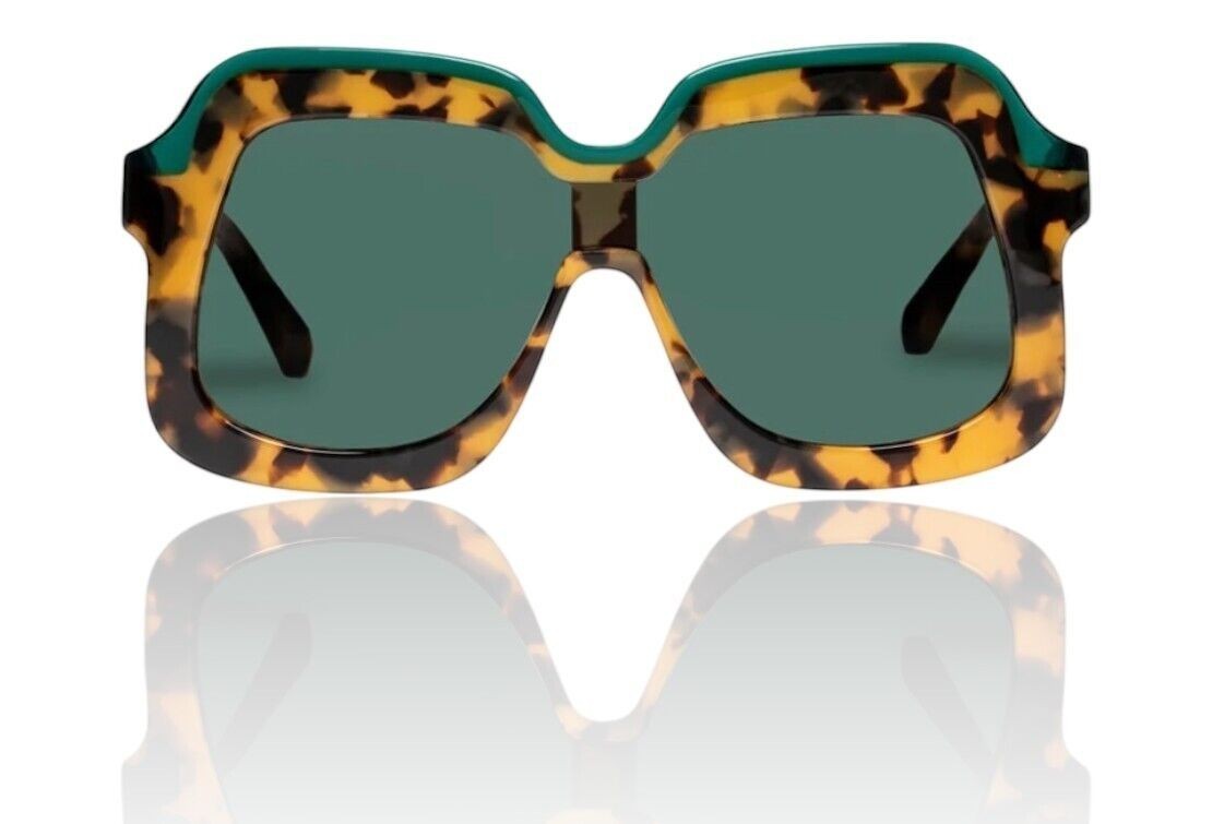 Naked Pear Karen Walker Overdaze sunglasses in crazy tortoise shell acetate with emerald green lenses and oversized fit