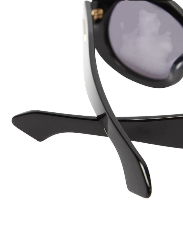Naked Pear Karen Walker Parlour B black acetate sunglasses with iconic arrow branding on thick temples