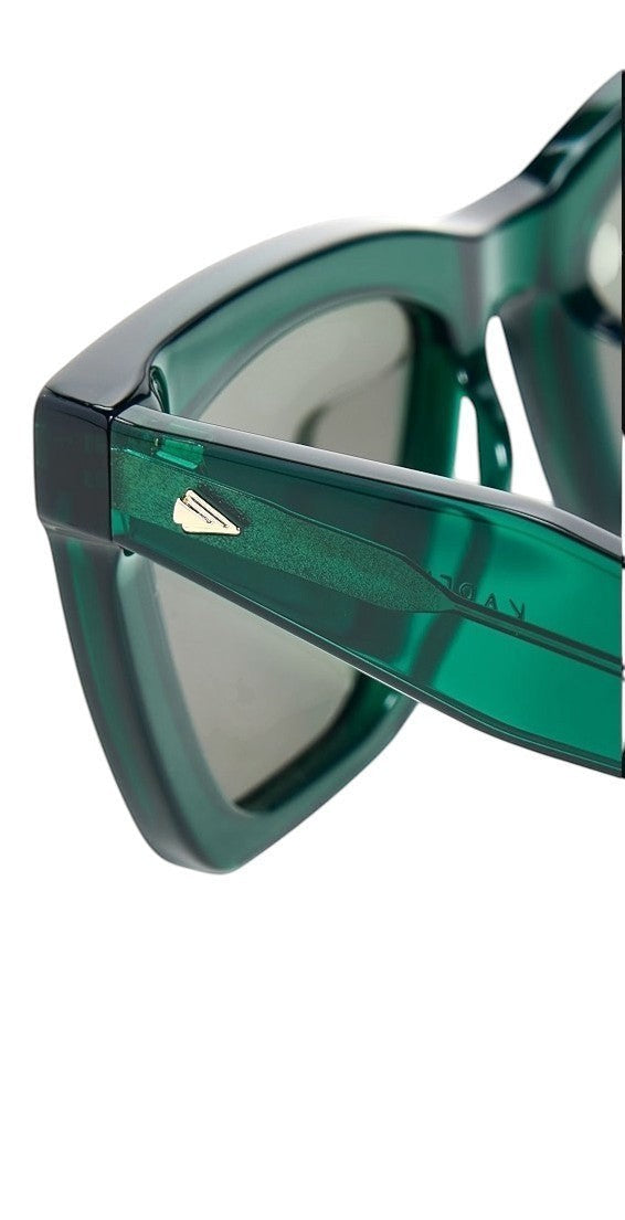 Naked Pear Karen Walker Spellbound cat-eye sunglasses in emerald green acetate with gold arrow temple detail