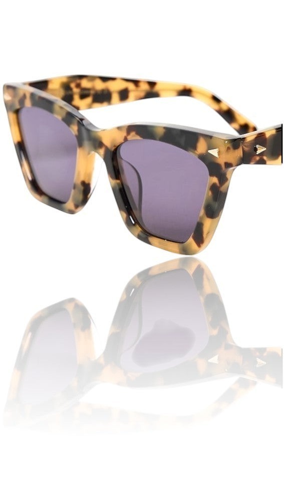 Naked Pear Karen Walker Spellbound cat-eye sunglasses in crazy tortoise shell acetate with smoke lenses and gold arrows