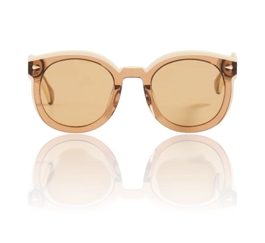 Naked Pear Karen Walker Super Wavy Duper sunglasses featuring oversized round ochre and cream frames with tan mono lenses.