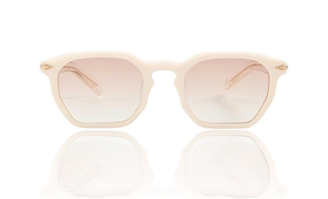 Naked Pear Karen Walker Trillion geometric sunglasses in ivory sand acetate with brown gradient lenses and gold arrows
