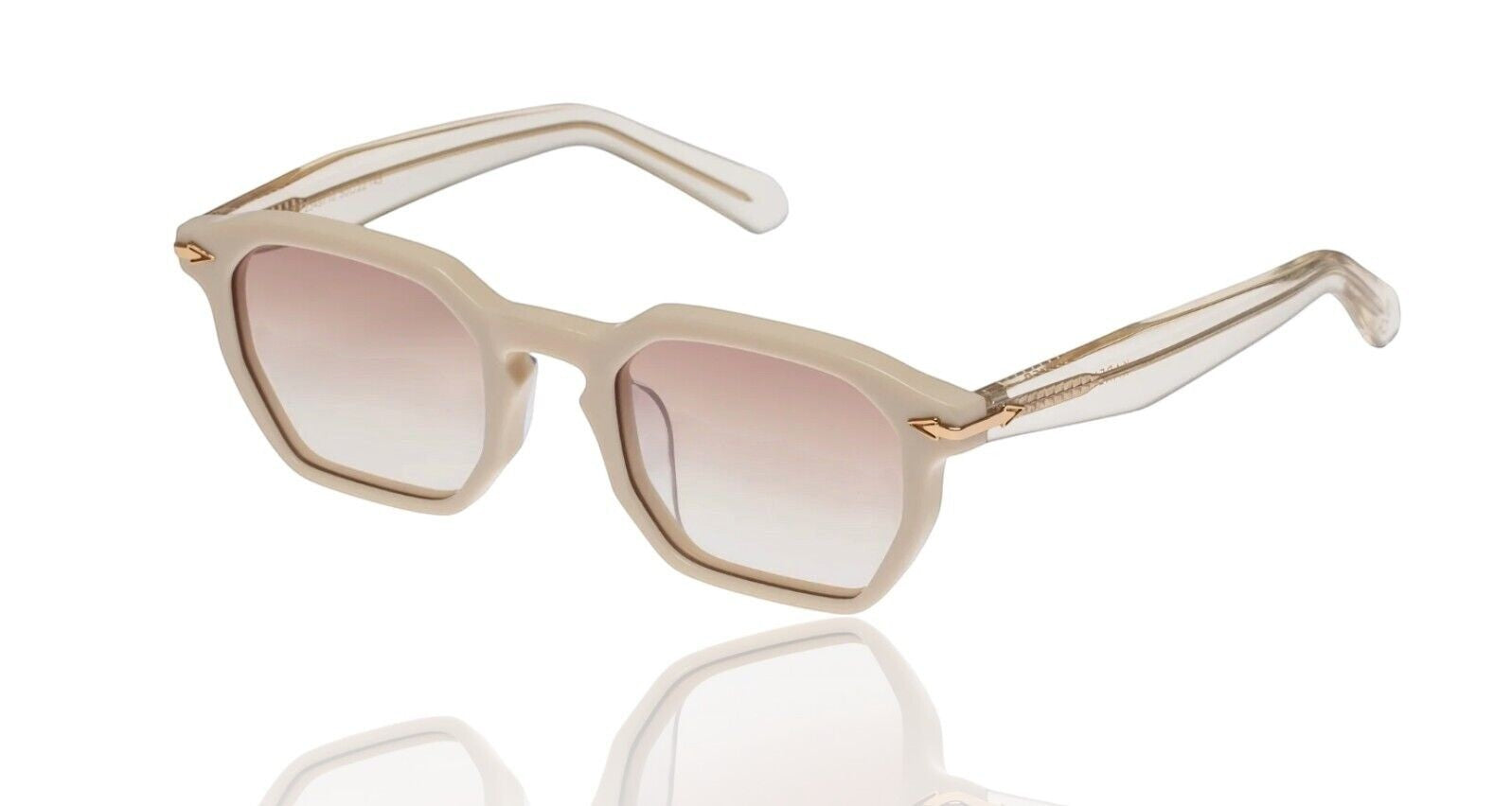 Naked Pear Karen Walker Trillion geometric sunglasses in ivory sand acetate with brown gradient lenses and gold arrows