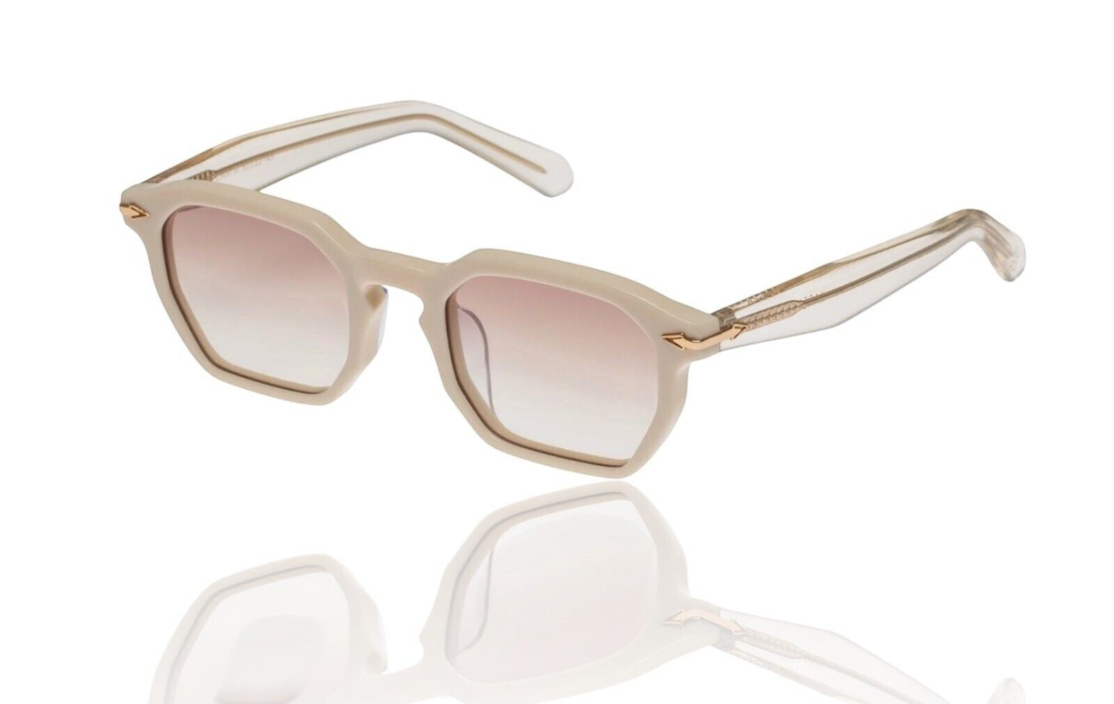 Naked Pear Karen Walker Trillion geometric sunglasses in ivory sand acetate with brown gradient lenses and gold arrows