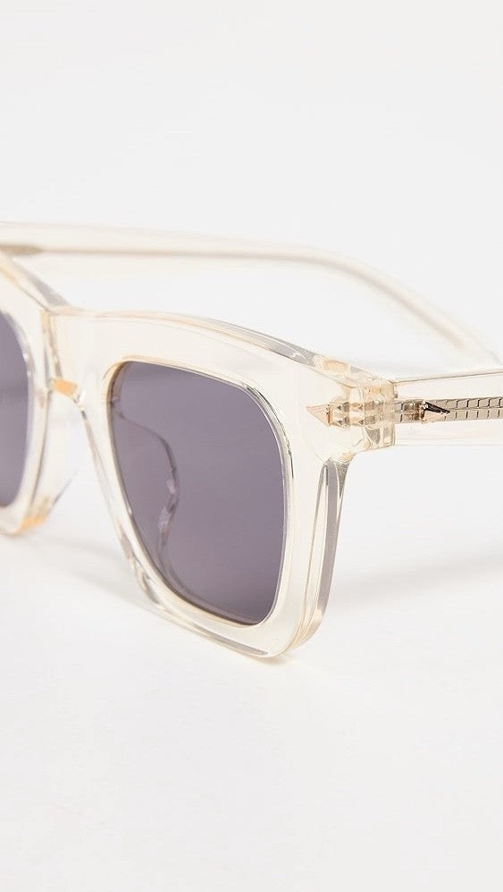 Naked Pear Karen Walker Triple Ripple square sunglasses in vintage clear acetate with grey lenses and gold hardware