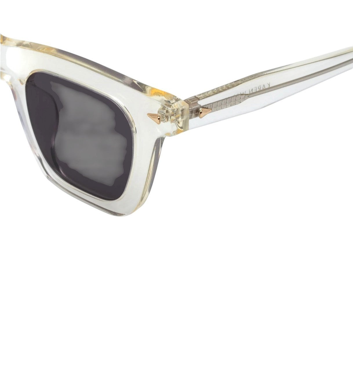Naked Pear Karen Walker Triple Ripple square sunglasses with vintage clear acetate frames and grey mono lenses.