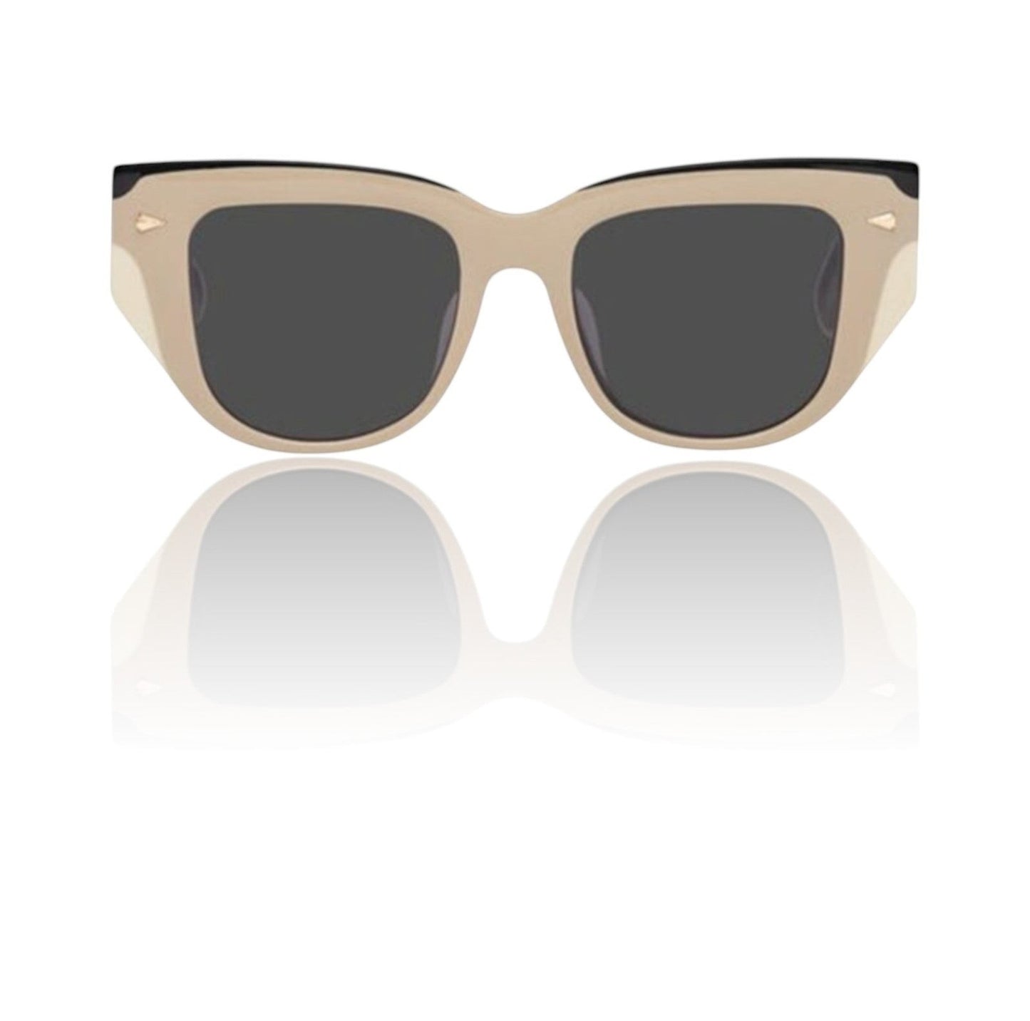 Naked Pear Karen Walker True North Wave cat-eye sunglasses in neutral striped acetate with smoke mono lenses.
