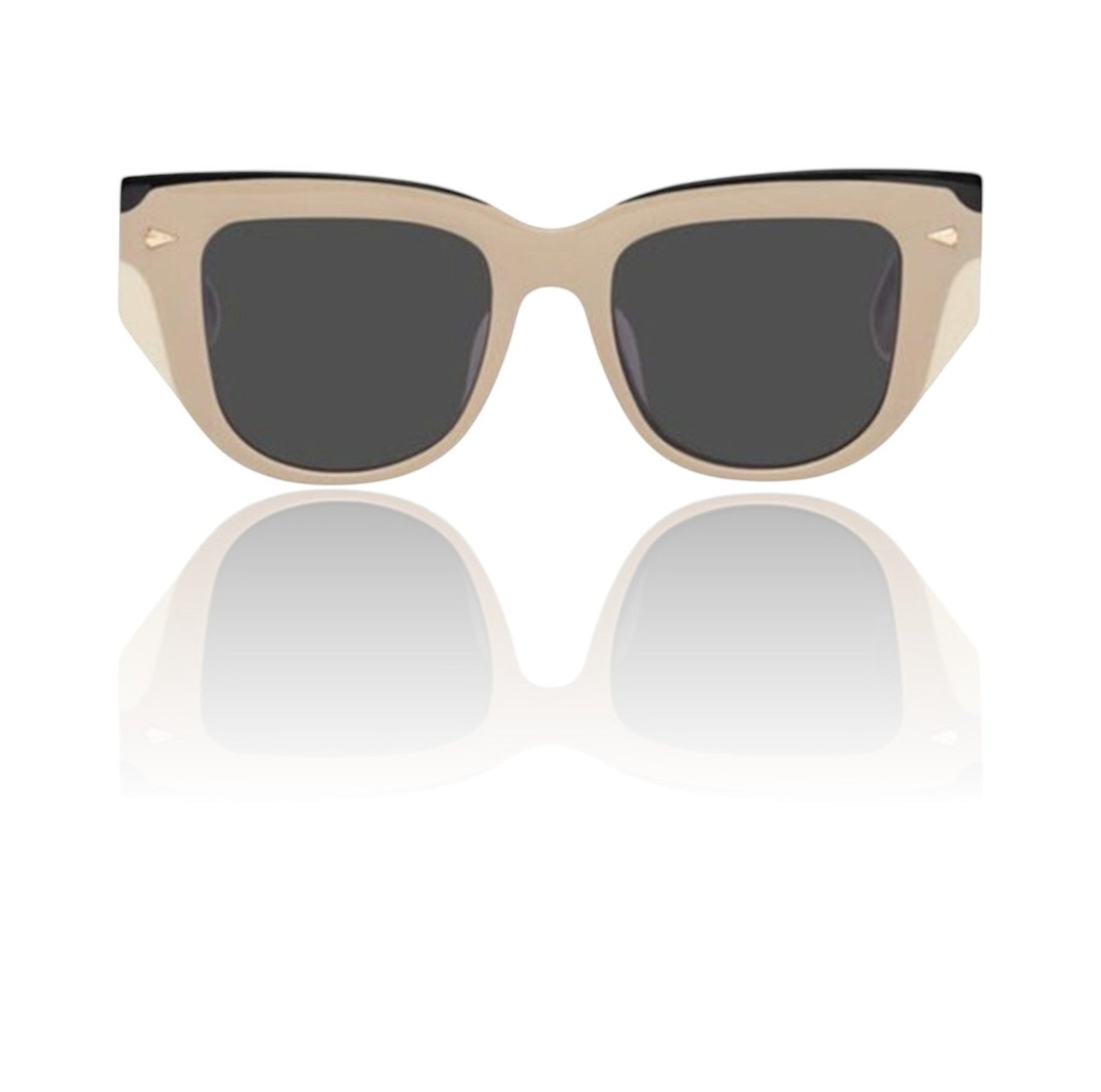 Naked Pear Karen Walker True North Wave cat-eye sunglasses in neutral striped acetate with smoke mono lenses.