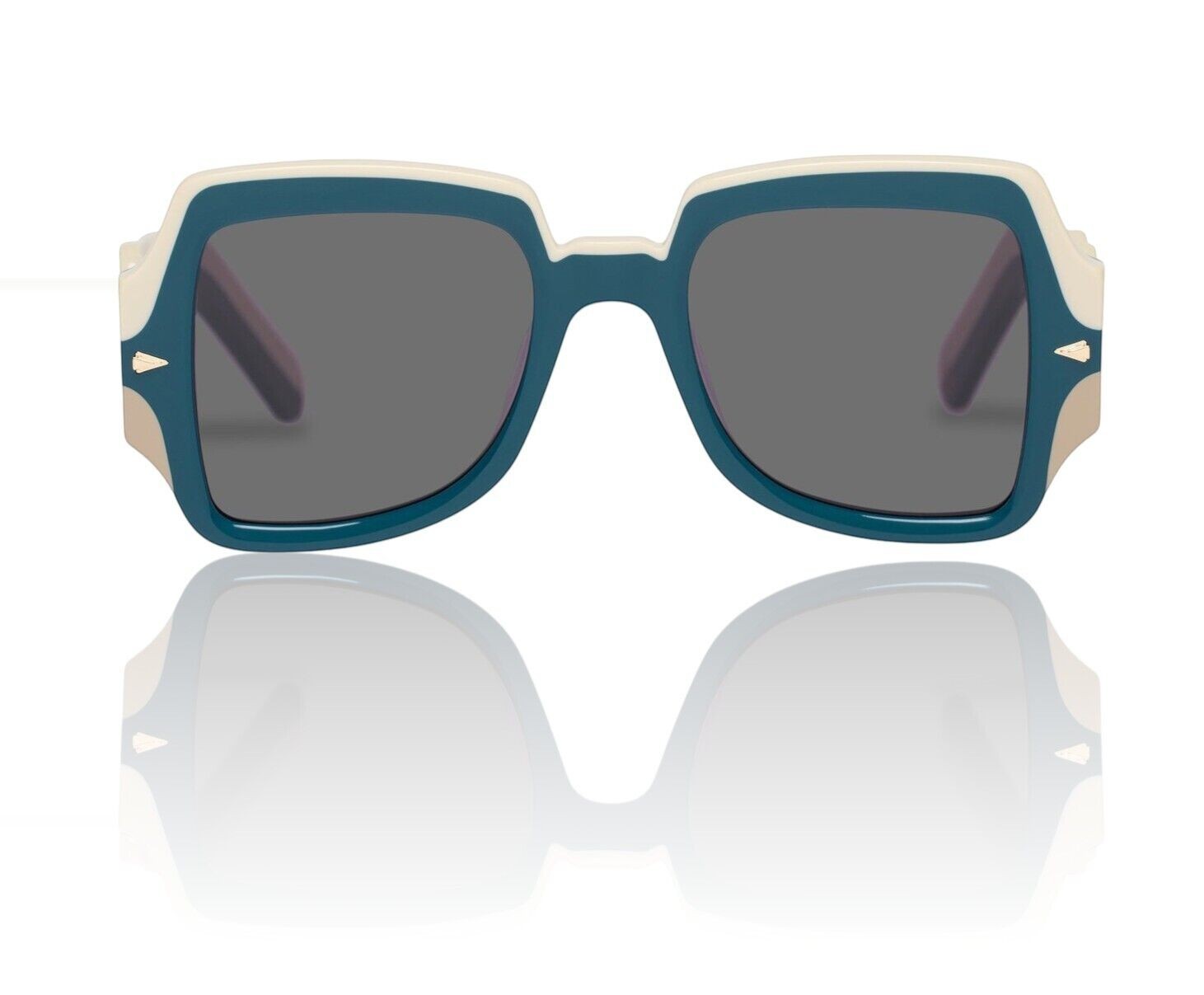 Naked Pear Karen Walker Wavy Ultra B sunglasses in ocean blue and white bio-acetate with grey mono lenses.
