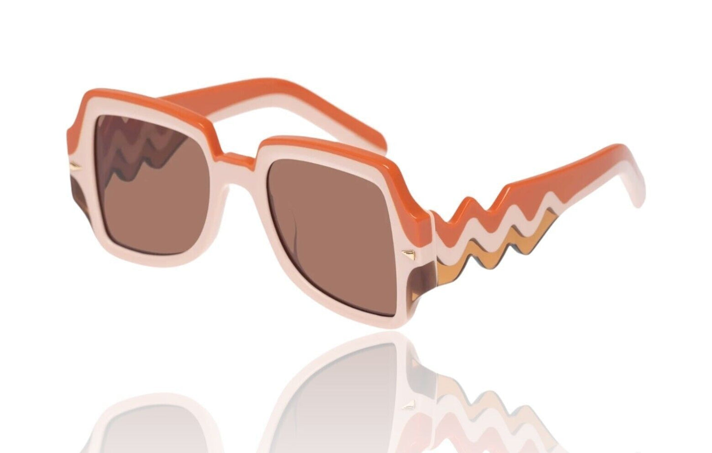 Naked Pear Karen Walker Wavy Ultra B sunglasses in Sundown with oversized square bio-acetate frames and wavy arms.