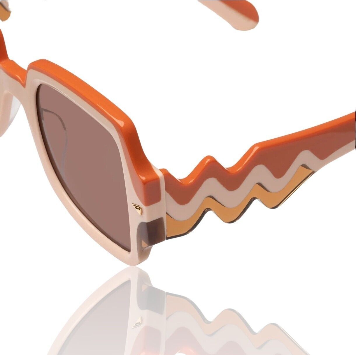 Naked Pear Karen Walker Wavy Ultra B sunglasses in Sundown with retro square frames and multi-toned wavy arms.