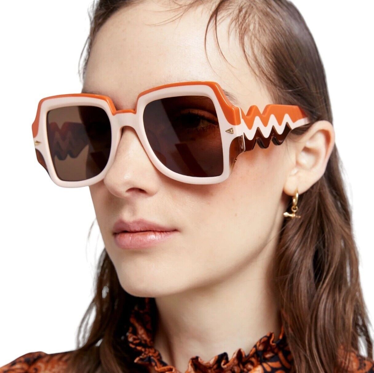 Naked Pear Karen Walker Wavy Ultra B sunglasses in Sundown with oversized square frames and wavy multi-toned arms.