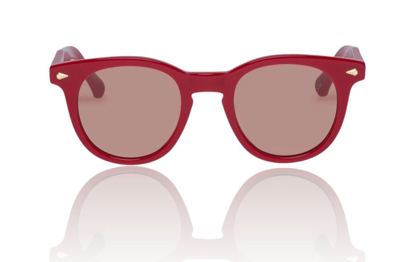 Naked Pear Karen Walker Wilderness round sunglasses in scarlet red acetate with persimmon tint lenses.