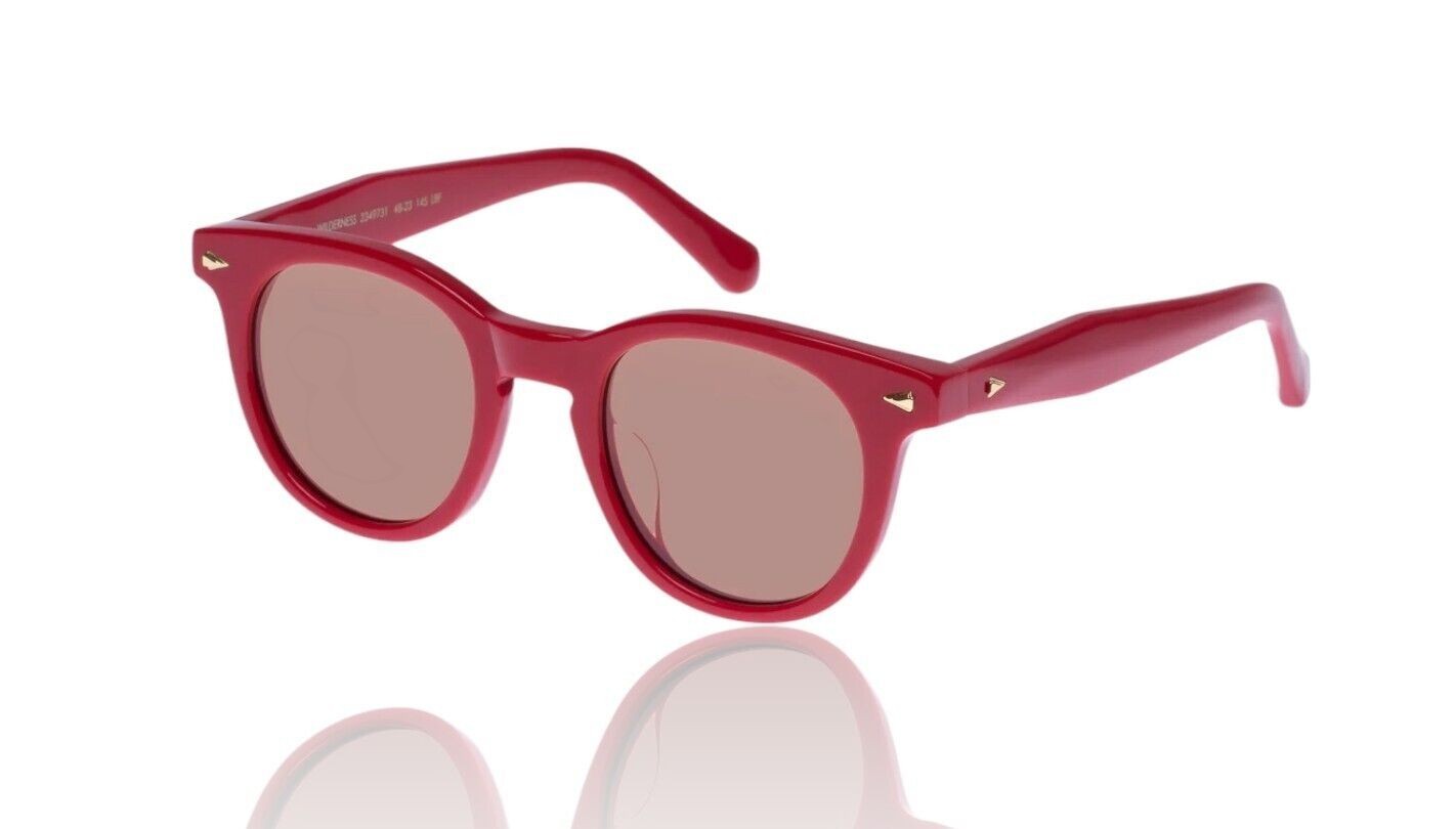 Naked Pear Karen Walker Wilderness round scarlet red acetate sunglasses with persimmon tint lenses and arrow hardware