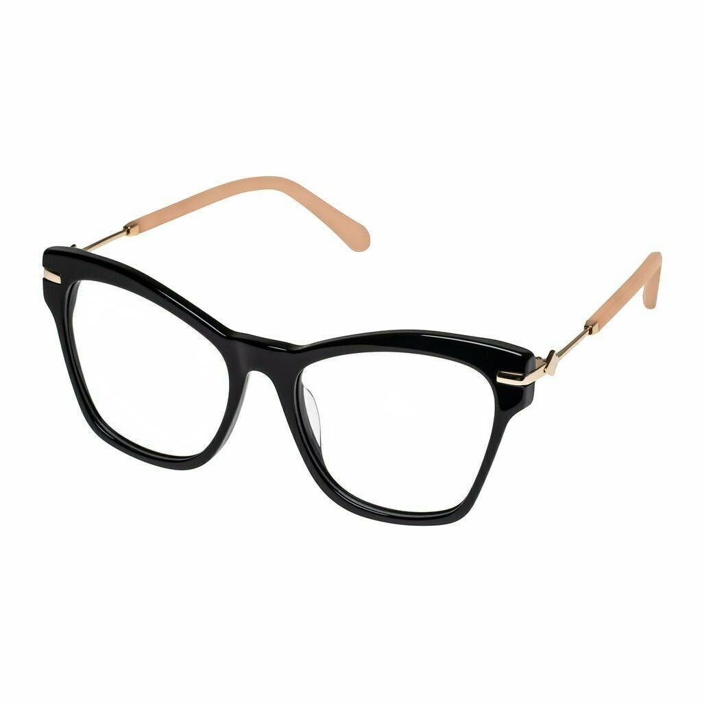 Naked Pear Karen Walker Wilma oversized black acetate cat eye glasses with gold arrow temple detailing