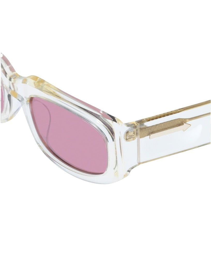 Naked Pear Karen Walker Zahra B rectangle sunglasses with vintage clear acetate frames and dusty pink lenses
