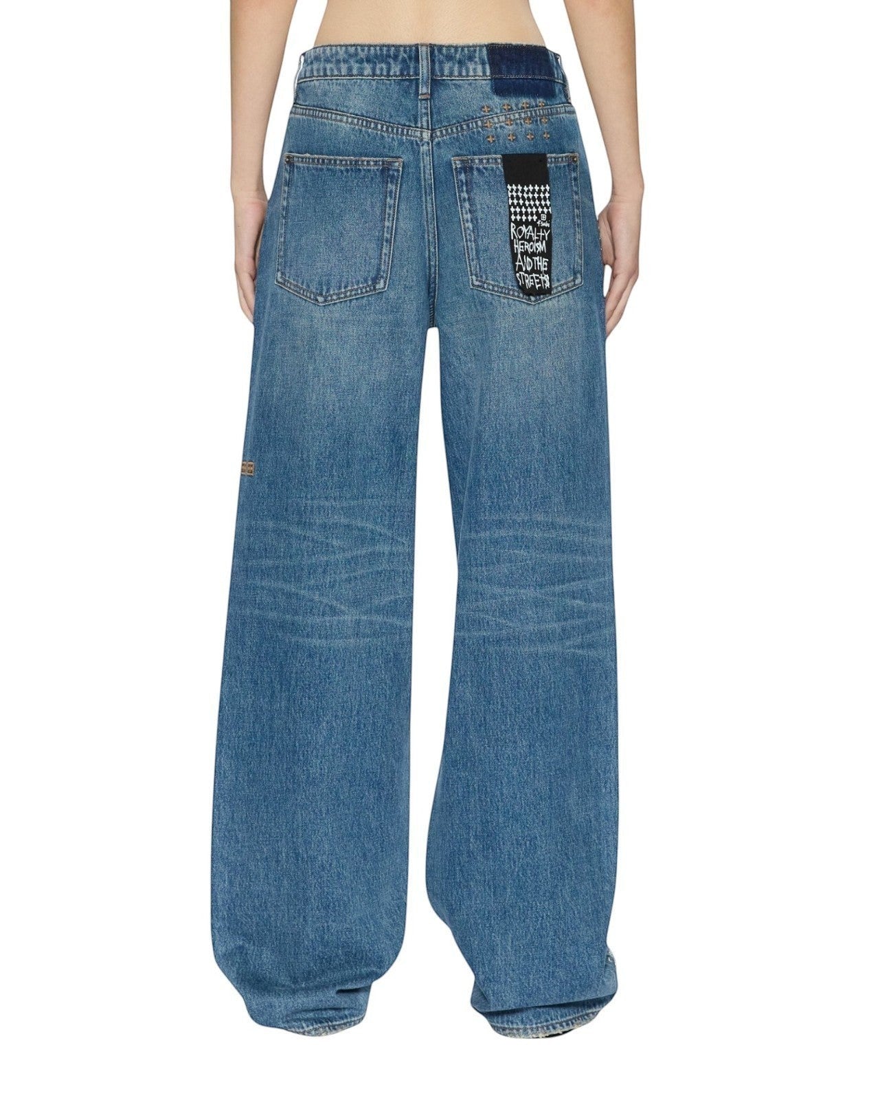 Naked Pear Ksubi Low Rider jeans in indigo denim with back pocket tag and relaxed straight leg fit