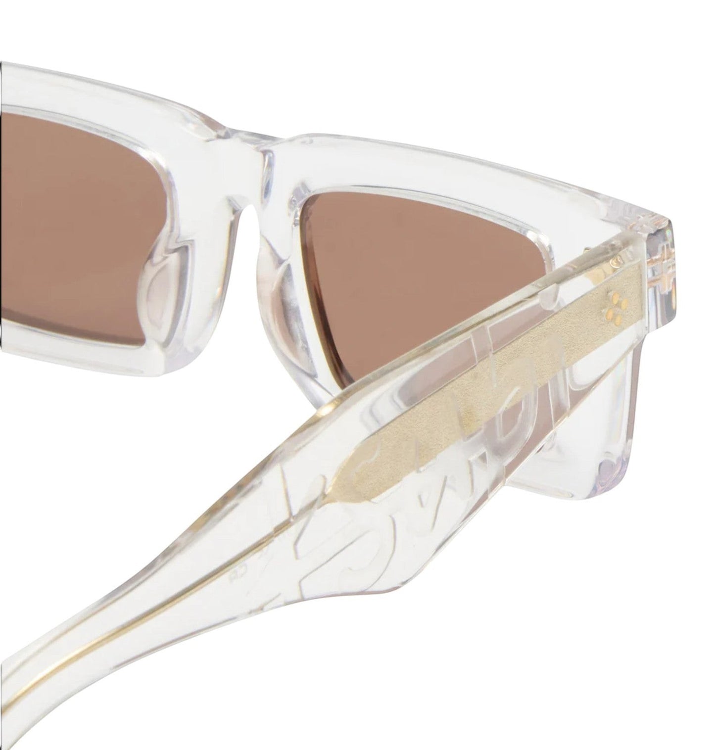 Naked Pear Ksubi Smiths II sunglasses in krystal acetate with gold temple detail and brown tinted lenses.