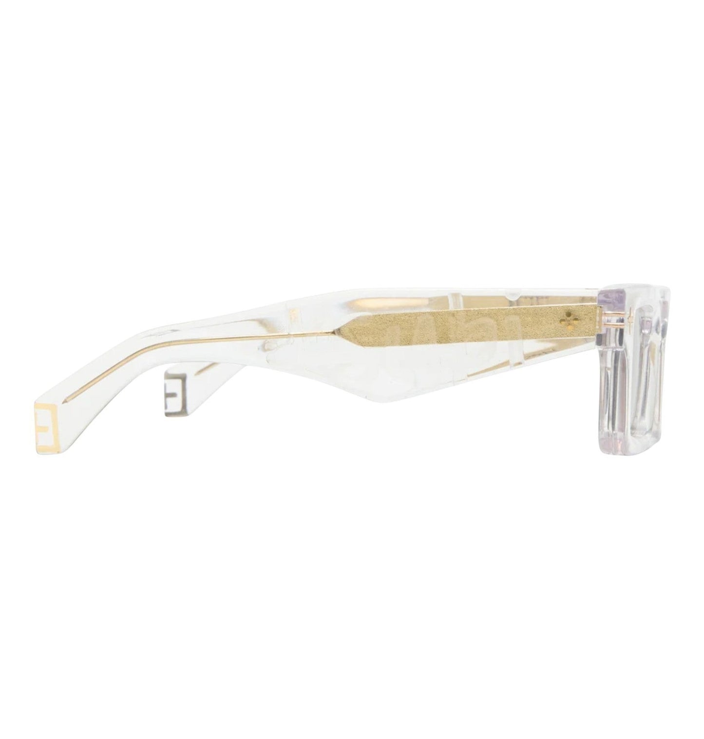 Naked Pear Ksubi Smiths II sunglasses in krystal acetate with gold hardware and side temple logo detail