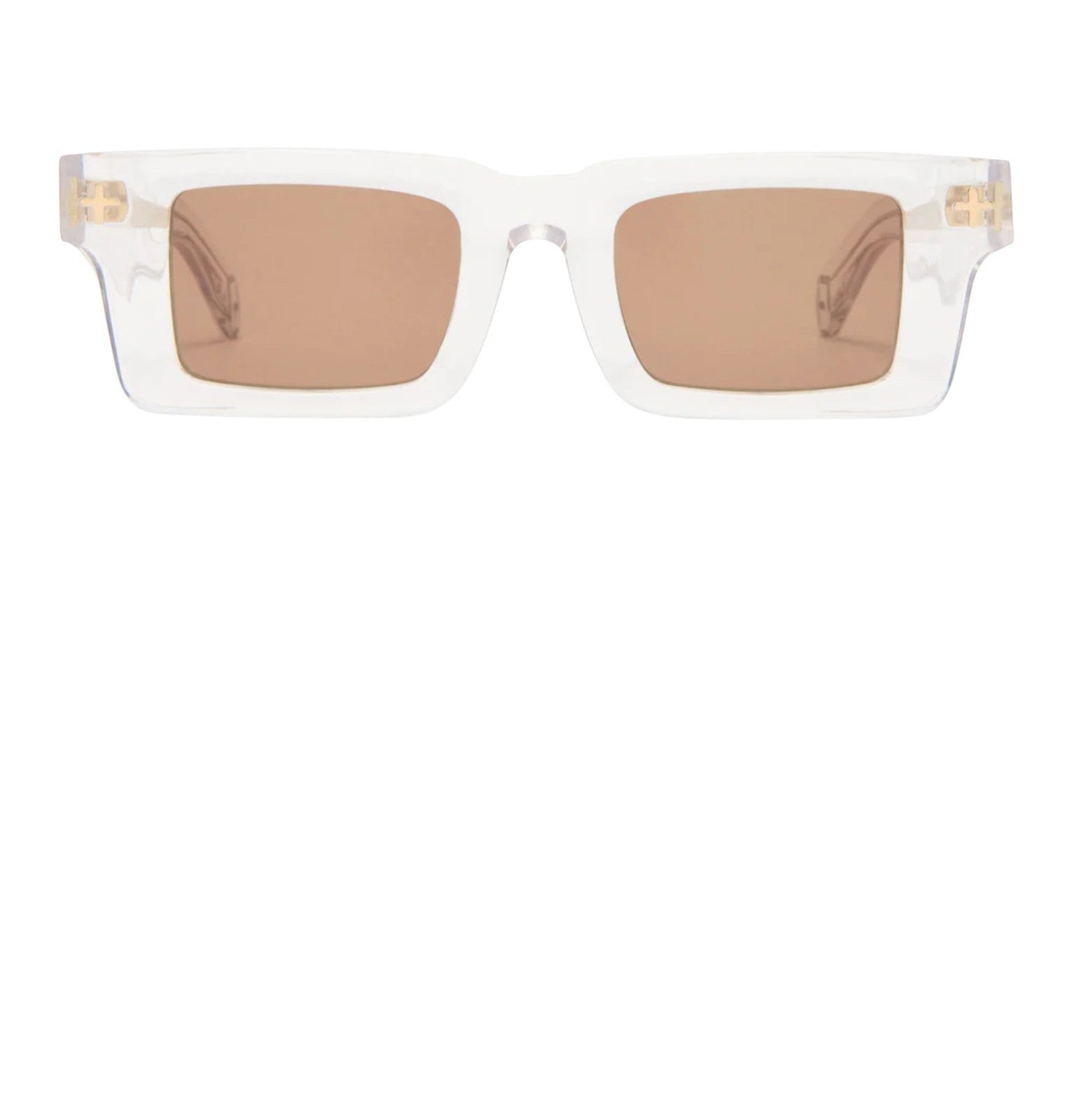 Naked Pear Ksubi Smiths II unisex rectangle sunglasses with krystal acetate frames and brown tinted lenses.