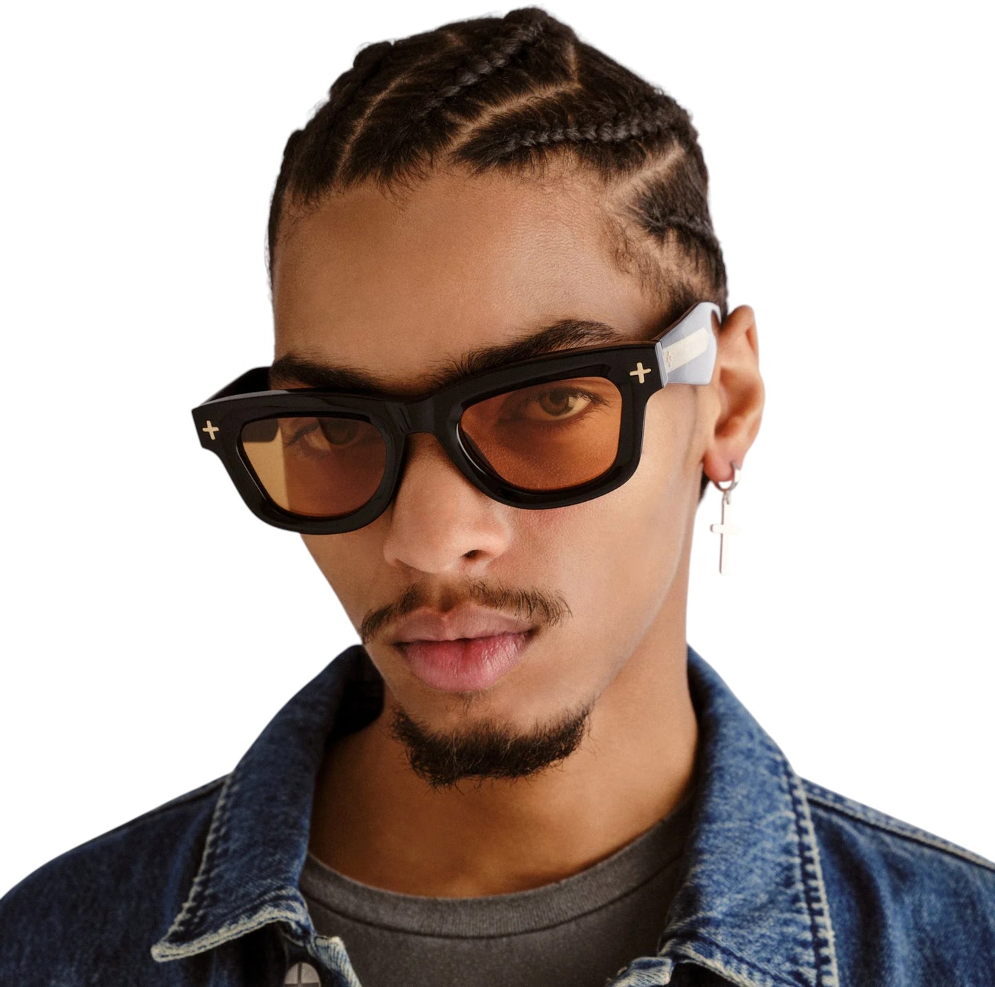 Ksubi Goodsen II Sunglasses | Black/Gold Acetate | Amber Tint, D-Frame, Unisex